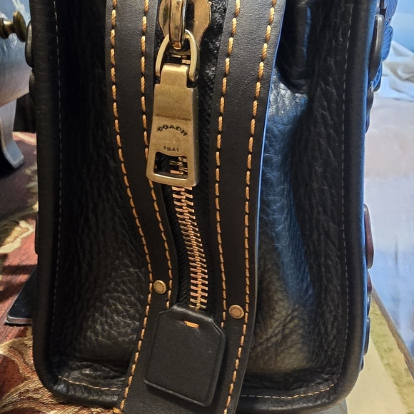 Limited Rogue 25 Tea Rose Coach Black Satchel - Floral Appliques & Brass Accents - Picture 10 of 16